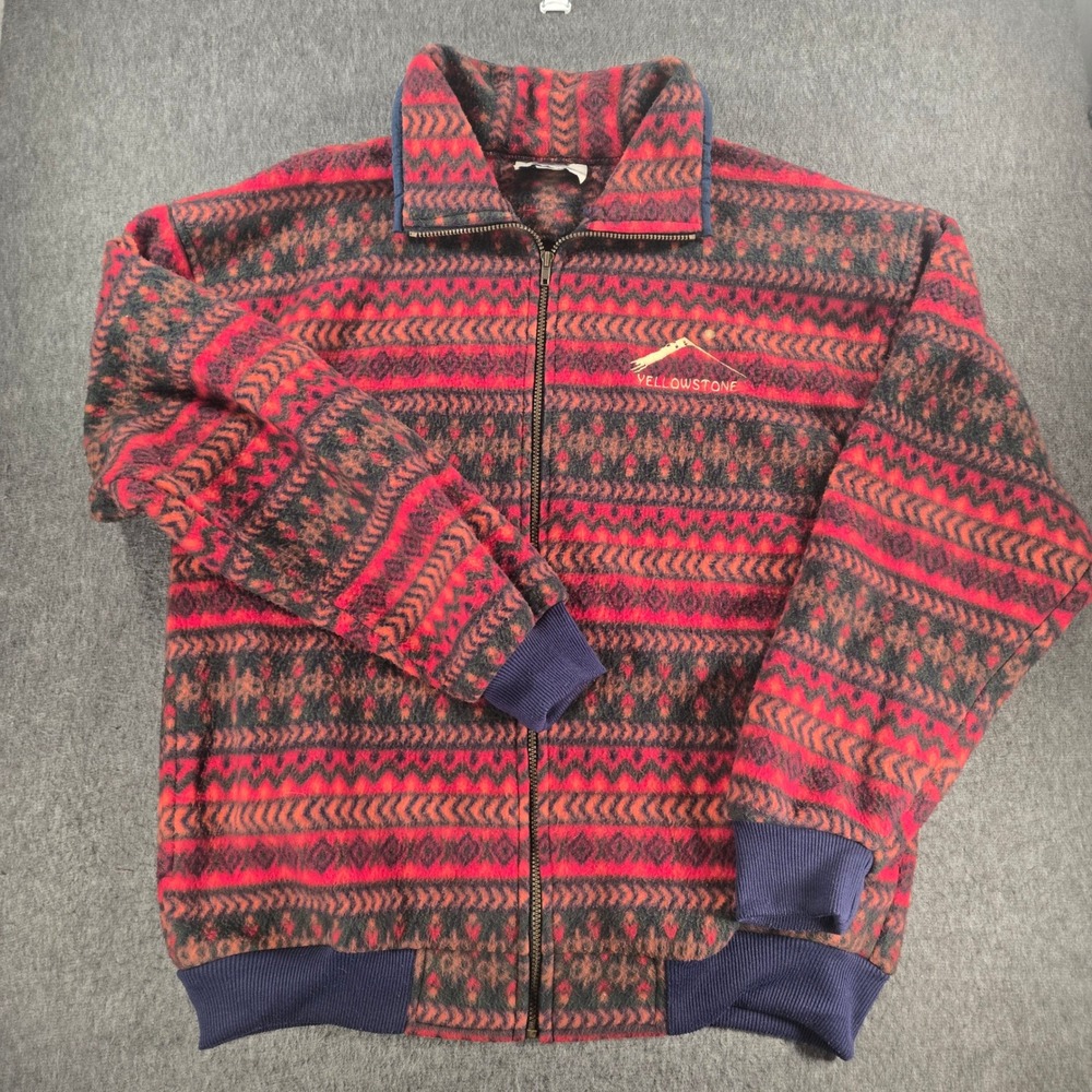 Vinatge Aztec Yellowstone Fleece Jacket Mens XL Red Western Geometric USA Made